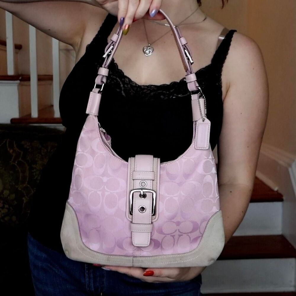Coach Y2K SoHo Bag Pink Lavender Monogram Shoulder Handbag Vintage